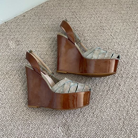 7 for All Mankind blue suede leather platform wedge size women’s 7 - Picture 5 of 5